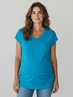 Maternity Inspire M Bright Teal V-Neck Short Sleeve T Shirt